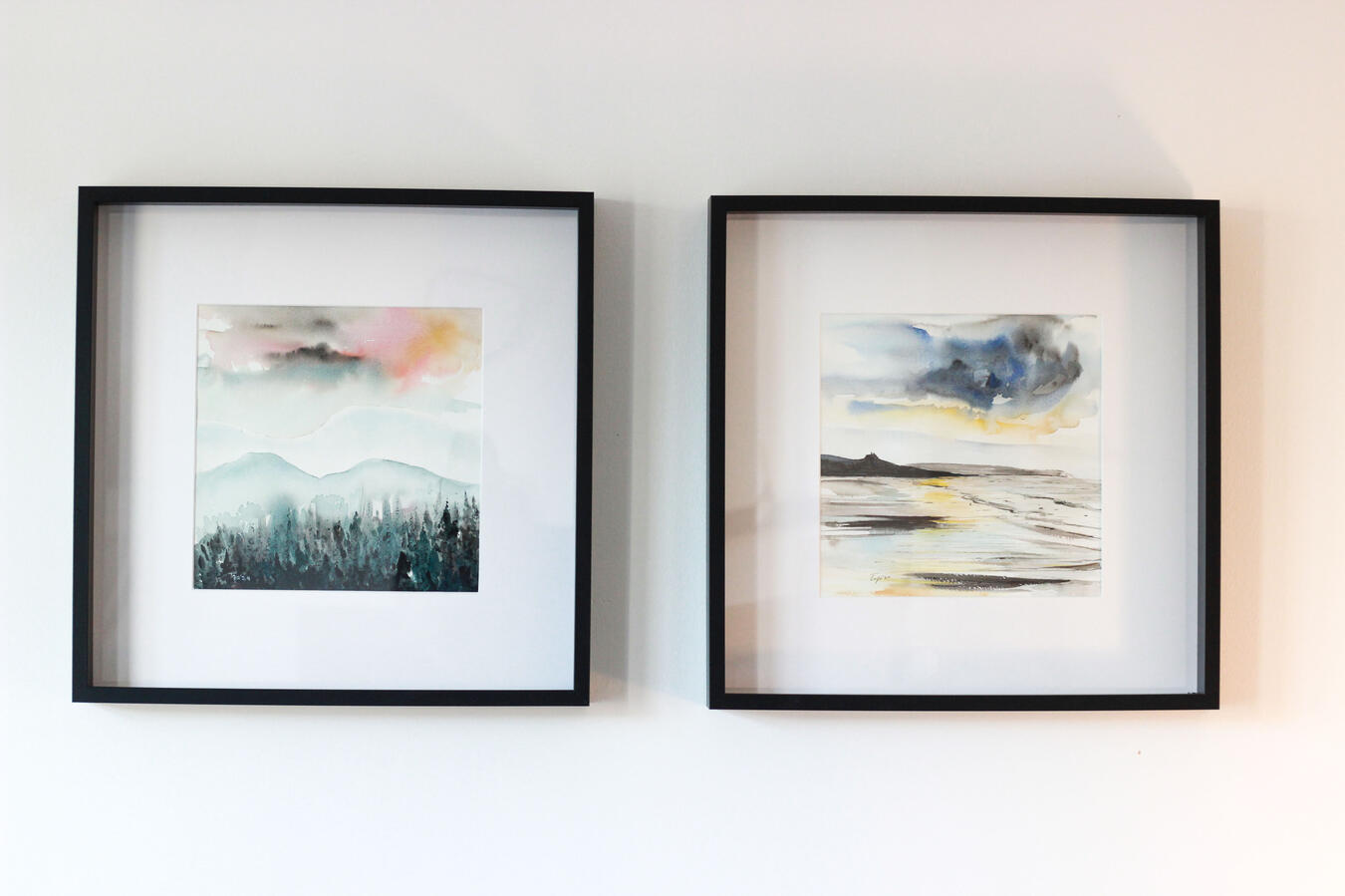 Misty forest x whitby beach - watercolor painting